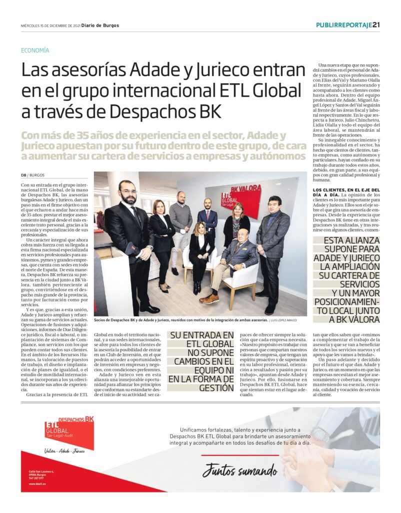 Adade y Jurieco se integran en Despachos BK Valora Burgos