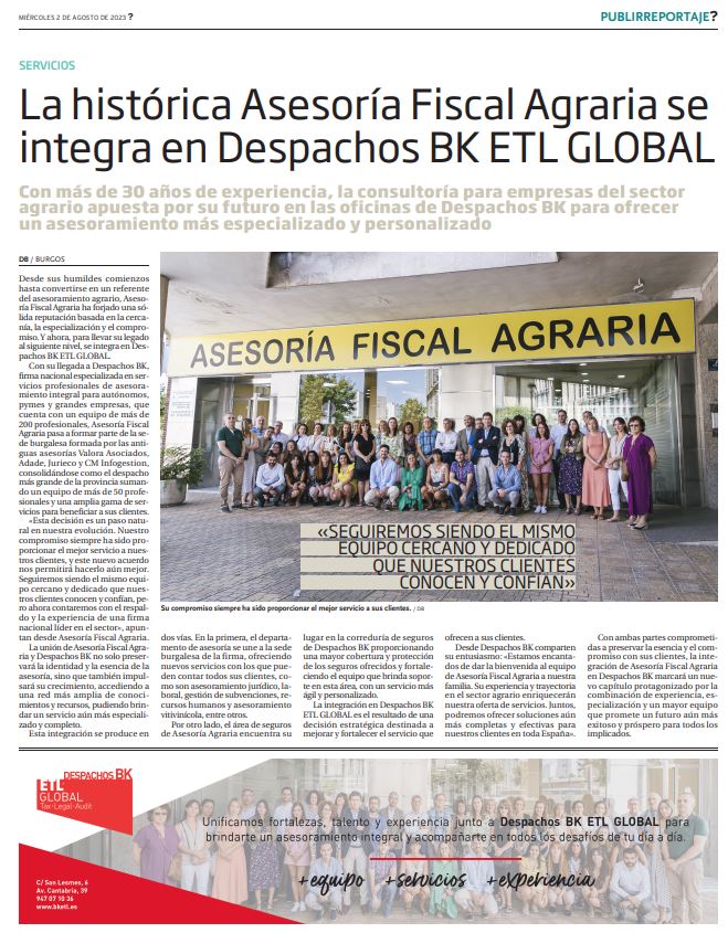 integracion asesoría agraria en despachos bk etl global