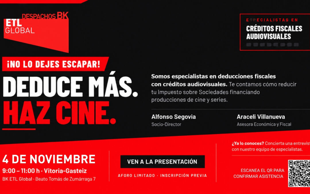 Inversión en cine y espectáculos audiovisuales: jornada sobre ventajas fiscales en Vitoria-Gasteiz